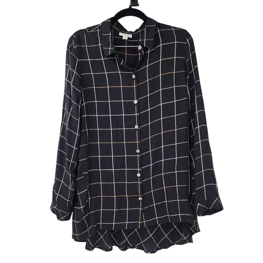 J Jill Black Plaid Long Sleeve Button Down Top Shirt Womens Size Medium M